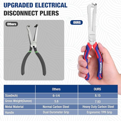 Image of WORKPRO Electrical Disconnect Pliers, 8 Inch Automotive Electrical Connector Pliers with Ergonomic Handle, Fixion Tools Pliers, Automotive Plug Removal Tool for Car Fuel Pump, Spark Plug