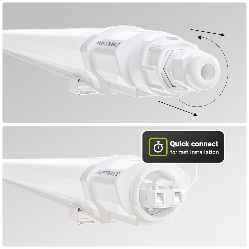 HOFTRONIC - 16er Pack Q-Series - LED Feuchtraumleuchte 120cm - IP65-36W 4320 Lumen - 4000K neutralweiß - IK08 - Verknüpfbar Schnellverbindung - Kellerleuchte, Feuchtraum Wannenleuchte