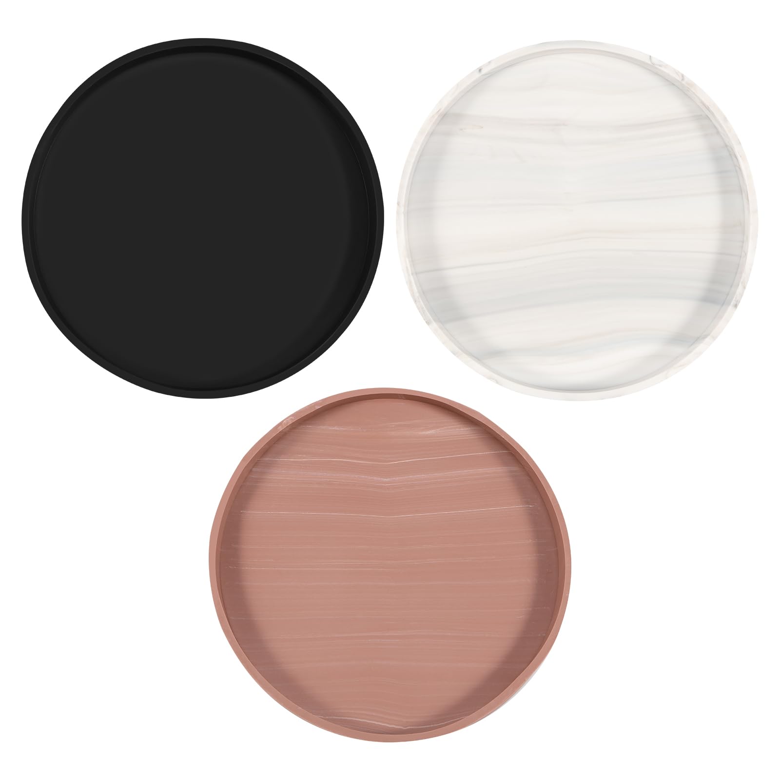 3Pcs Bathroom Trays with Anti Slip Bottom Decorative Silicone Vanity Trays Space Saving Perfume Trays for Candle Soap Shampoo (Round)
