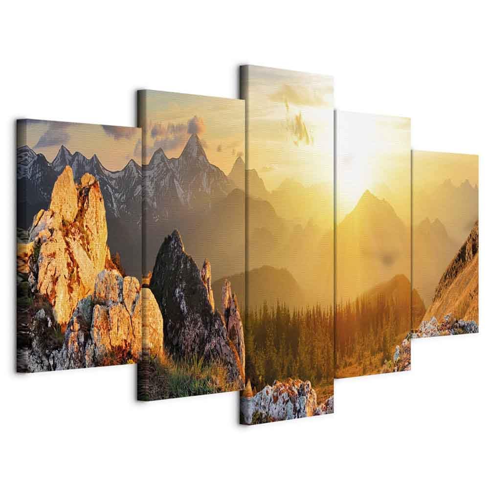 artgeist Canvas Wall Art Print Nature Mountains 80x40 in - 5pcs Home Decor Framed Stretched Picture Photo Painting Artwork Image Landscape Sky Sun