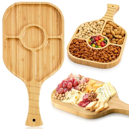 Honeydak Ball Paddle Snack Tray Ball Serving Tray for Snacks Paddle Shaped Serving with Compartments Divided Snack for Fans Wood Kitchen Storage Decorations(Advanced Style)