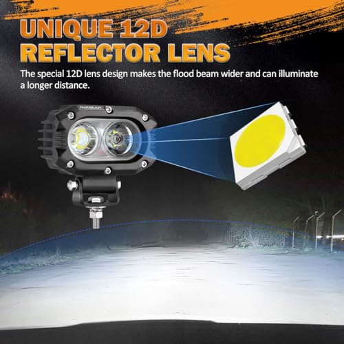 Image of Auxbeam 4 Inch LED Pod, R4 Series Square White Offroad Driving Flood Beam | 120 Wide Flood Beam, 6500K Cool White Light, DT Harness Included, IP68 Rated, Universal Fit for Trucks, Jeeps, SUVs & ATVs