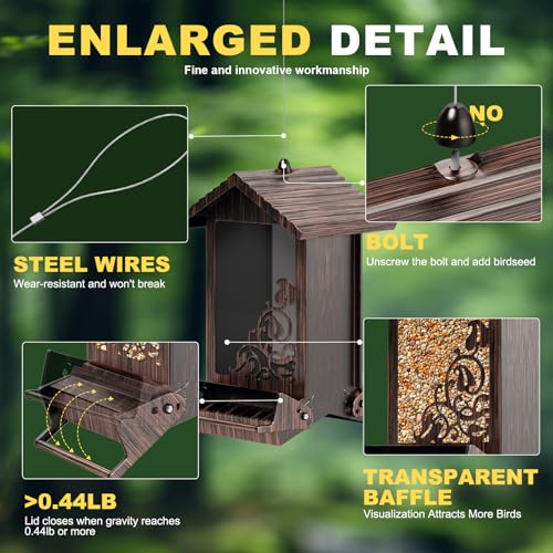 Fetusi BROZEN002 Squirrel-Proof Bird Feeder For Outdoor Hanging, Metal Bird Seed Feeder With Bilateral Weight-Activated Perches, 5Lb Large Capacity Wild Bird Feeders For Outdoor,Easy Refill & Clean thumb #3
