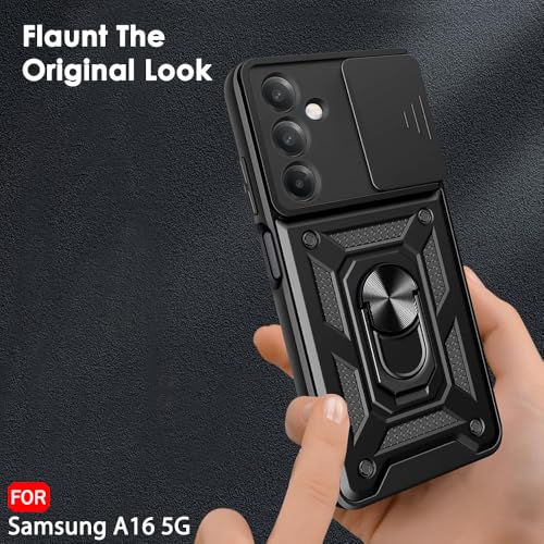 Image of TheGiftKart Tough Armor Bumper Back Cover Case for Samsung Galaxy A16 5G | Sliding Camera Cover, Kickstand & Ring Holder | 360 Protection Back Cover Case for Samsung Galaxy A16 5G (PC & TPU, Black)