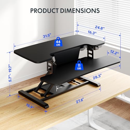 Image of FLEXISPOT 32 inch Motorized Standing Desk Converter, Electric Stand up Desk Riser, Sit to Stand Dual Monitor and Laptop Workstation with Wide Keyboard Tray, Black