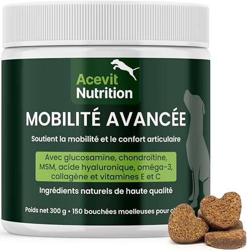Arthrose Chien, 150 Bouchées 100% Naturelles Articulations, Glucosamine, Chondroïtine, MSM, Collagène, Acide Hyaluronique, Anti-Douleur & Anti-Inflammatoire, Formule...