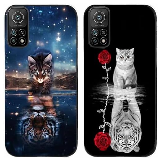 2 peças de capa de telefone traseira com estampa de tigre e gato TPU gel silicone para Xiaomi Redmi (Xiaomi Mi 10T 5G)