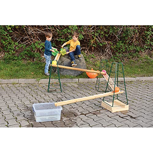 Wasserspielbahn-Set mit Bambus Rinnen, Stnder und Kunststoffbox zum  Auffangen des Wassers/Lnge je Rinne 120 cm, Breite ca. 9-12 cm/Material:  unbehandelte Bambus Rinnen, Kunststoff + Metall: Amazon.de: Garten