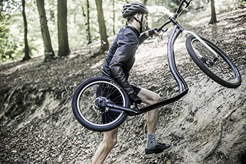 Yedoo Trexx Disc Tretroller - bis 150 kg, mit Luftreifen 26/20 - Offroad Scooter für Erwachsene, Dogscooter aus Aluminiumlegierung mit Scheibenbremsen und verstellbarem Lenker, Gewicht 9,1 kg schwarz