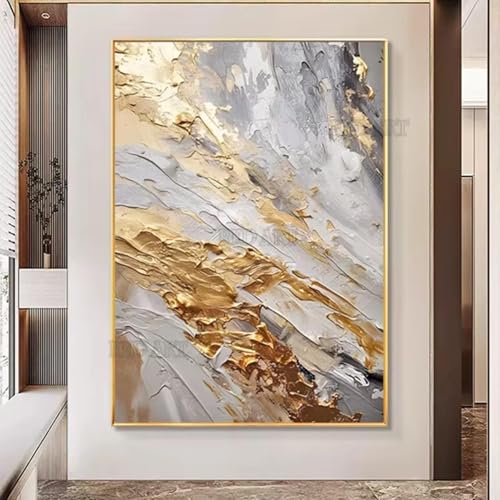 Peinture dorée sur toile haut de gamme avec cadre doré IUCUHE