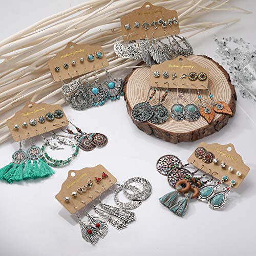Boho Earrings For Women, Funtopia 36 Pairs Fashion Drop Dangle Earrings Vintage Bohemian Statement Stud Earrings For Valentine Birthday Party Gift #TOP1