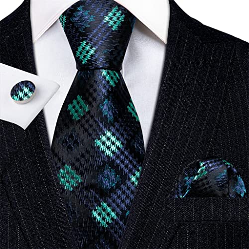 Set de corbata para hombre verde con cuadros y accesorios miniatura 2