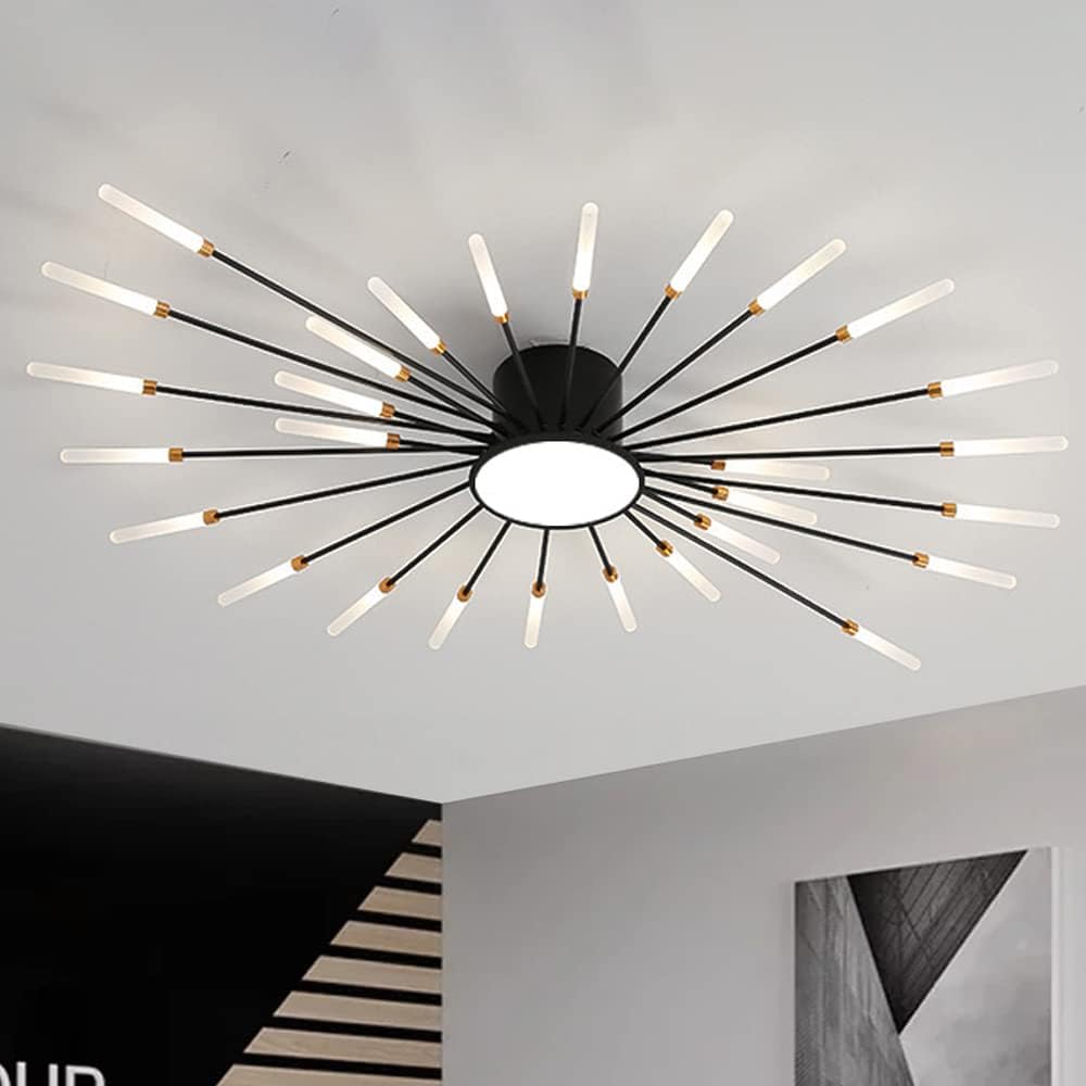 Lampa sufitowa LED 42 cali, możliwość ściemniania, 28 świateł, styl wpuszczany, czarny, do sypialni, jadalni, salonu, efekt fajerwerków.