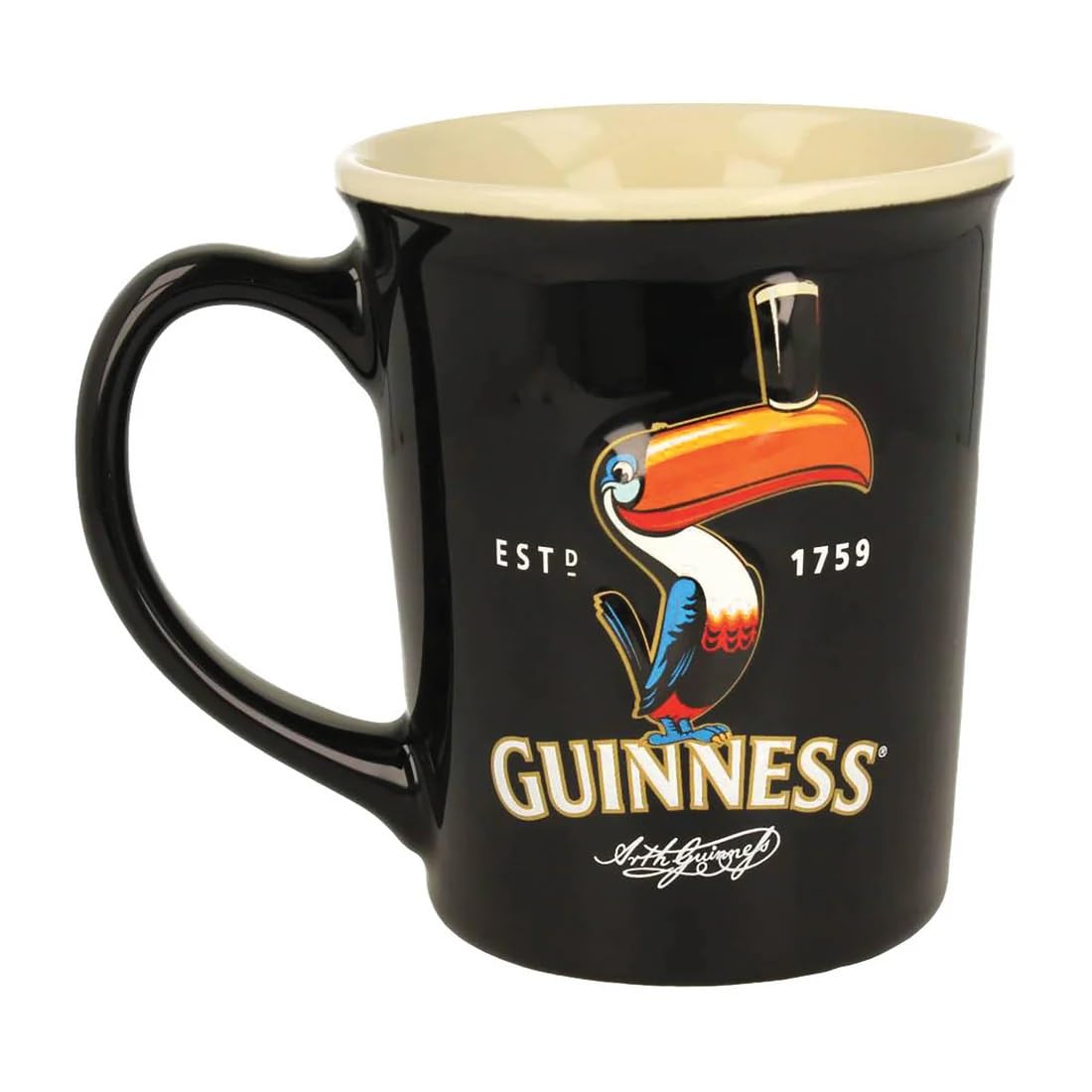 Guinness Toucan Embossed Ceramic Mug – Official Merchandise, Black Coffee Mug with Iconic Toucan Design, Cream Interior, Large Tea & Coffee Cup