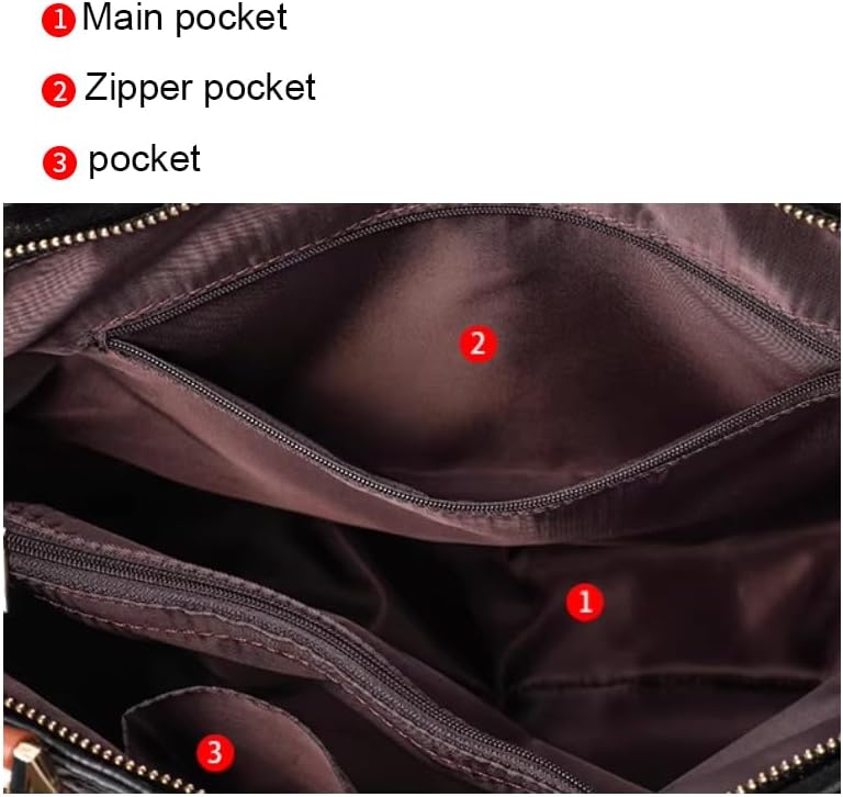 AIDRANI Women's Layer Cowhide Handbag with Soft Leather Broadband Large Capacity Business Bucket Shoulder with Letter - Image 3