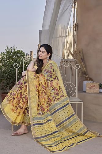 Image of MIRCHI FASHION Kota Doria Cotton Saree with Blouse Piece | Paisley Block Printed Saree for Women | Traditional Ethnic Daily Wear Summer Saree