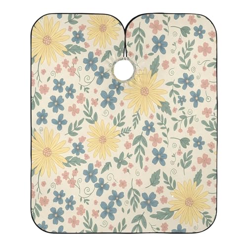 Capa para corte de cabello profesional impermeable con patrón floral amarillo y cierre ajustable con broches para barbería y estilismo miniatura 2