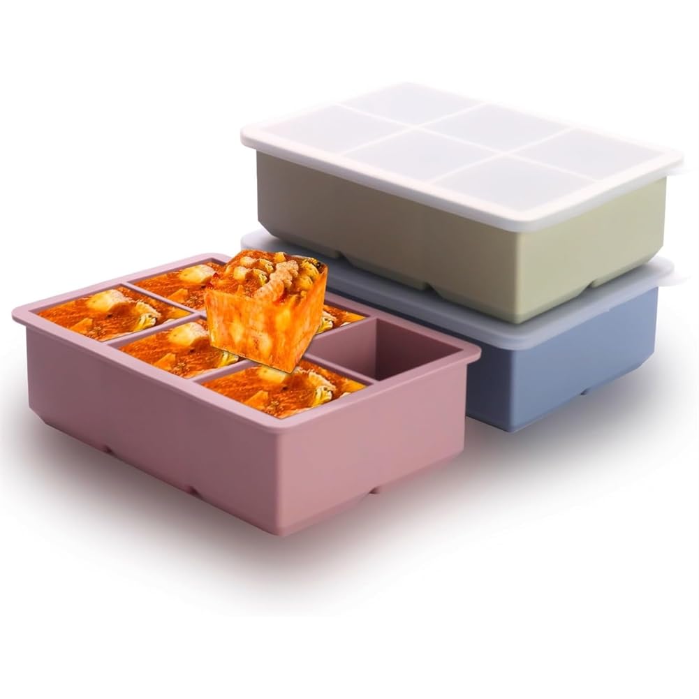 CTRLZS Silicone Freezer Tray Molds 1/2 Cup with Lid 3-Pack for Meal Prep& Freezing of Sauce Dessert Dishes