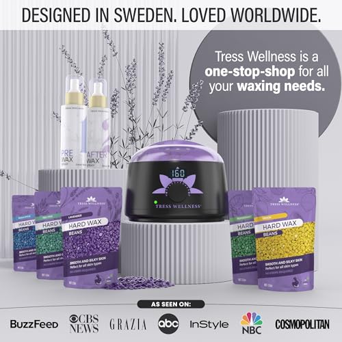 Tress Wellness Waxing Kit for Sensitive Skin – Safe for Face & Skin, Prep & Aftercare Spray, Easy to Use – At-Home Kit for Face, Bikini, Brazilian & Full Body - Digital Display, Black & White
