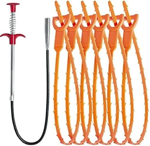 20 inch Hair Drain Clog Remover, Drain Snake Clog Remover Cleaning Tools, Sewer Drains Relief Auger Cleaning Tools for Kitchen Sink, Bathroom Tub, Sewer, Toilet, 7 Pack