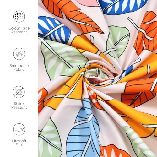 Image of Rivermoor 200 TC Ultrasoft Bedsheet for Double Bed | Queen Size Bed Sheet with 2 Pillow Covers | Floral Leaves Print | 88 x 96 Inches | Breathable & Hypoallergenic