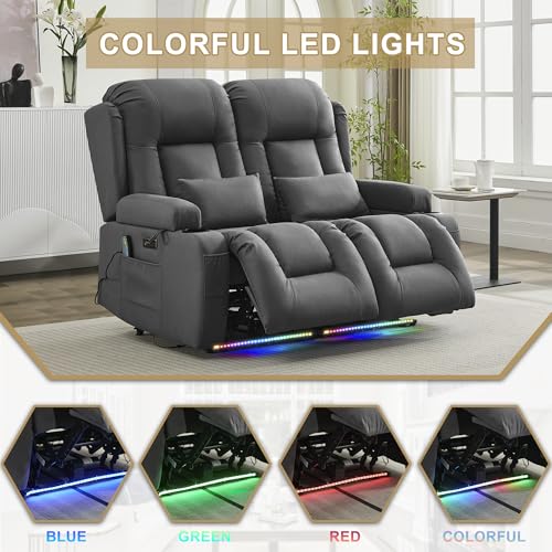 Image of URRED Power Loveseat Recliner Sofa with Massage and Heat,Light Gray