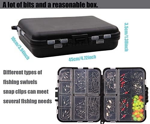 140pcs/box Fishing Swivel Snaps Kit,Ball Bearing 3 Way Swivel Snap Barrel Triple Swivel Connector Clips and Fishing Beads