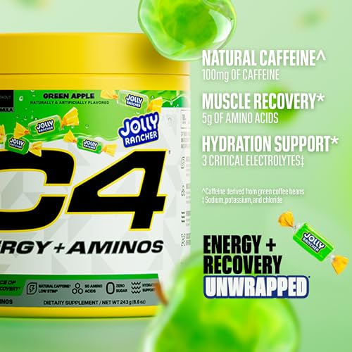 C4 Energy + Aminos Powder, Jolly Rancher Green Apple, 30 Servings - image 3