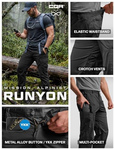 CQR Men's Quick Dry Tactical Pants, Water Resistant Outdoor Pants, Lightweight Stretch Cargo Work Hiking Pants, Runyon Cargo Pants Black, 32W x 30L — view 6