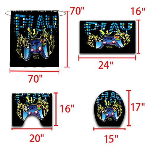 Kodhyvj 4 Pcs Gaming Shower Curtain Set For Bathroom, Boys Gamer Bath Curtain For Kids Teens, Gamepad Controller Curtains With Rugs Bathroom Decor, Video Games Curtain Waterproof Fabric With Hooks #TOP3