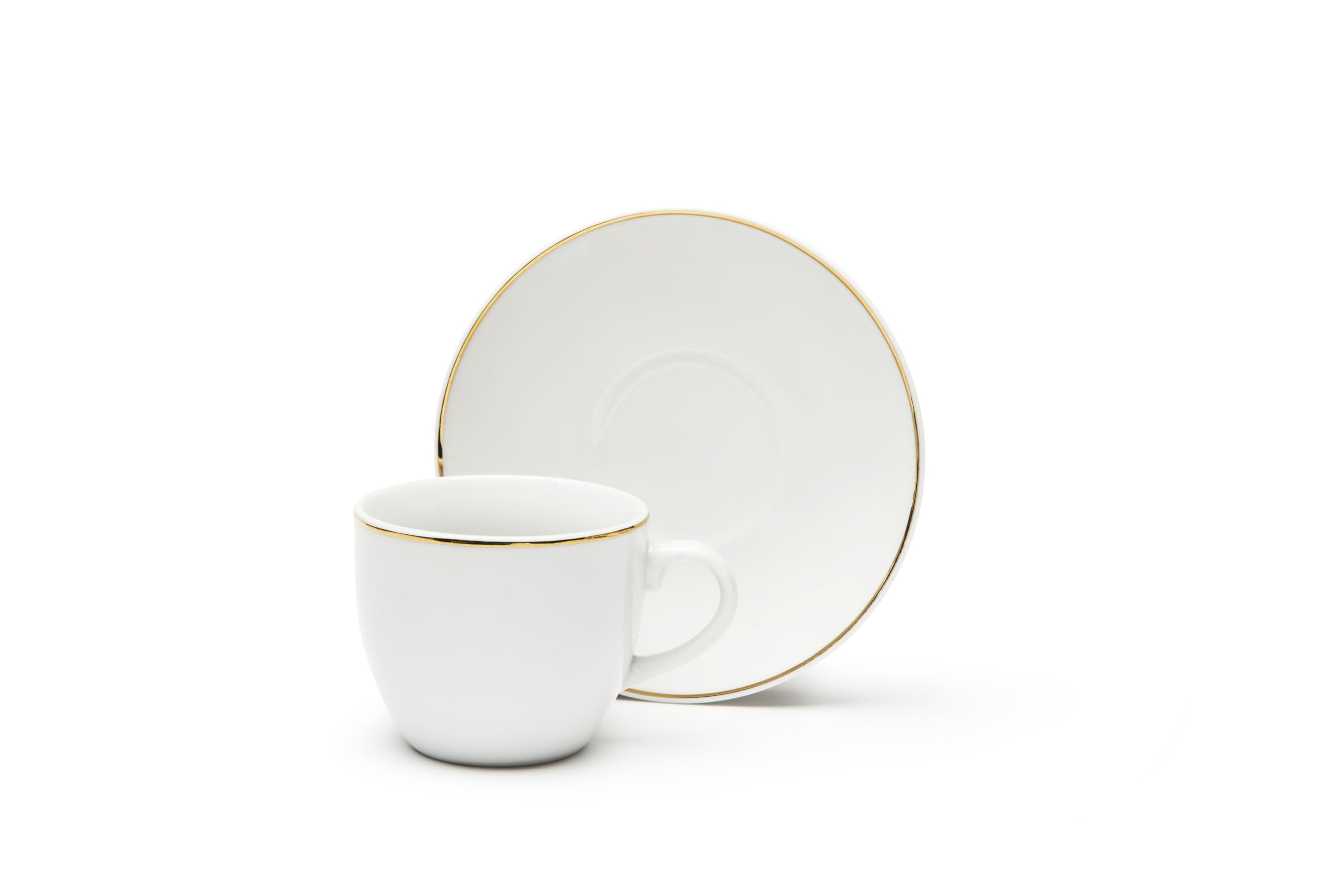 Excelsa Gold - Juego de 6 tazas con platillo de porcelana con borde dorado