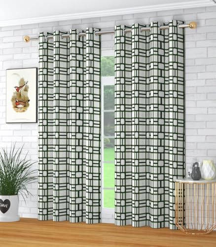 Image of Woah Geometric Pattern Grommet Curtains, 7 Feet for Living Room Bedroom|Geometric Pattern Faux Silk Room Darkening Door Curtains 4x7 feet (Green, Set of 2)