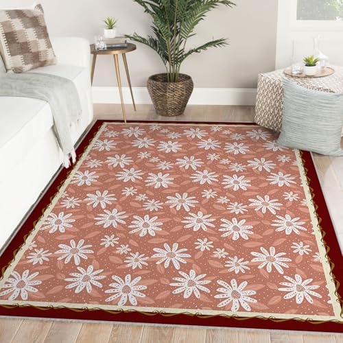 Tapis de sol romantique décor mat lavable rose blanc
