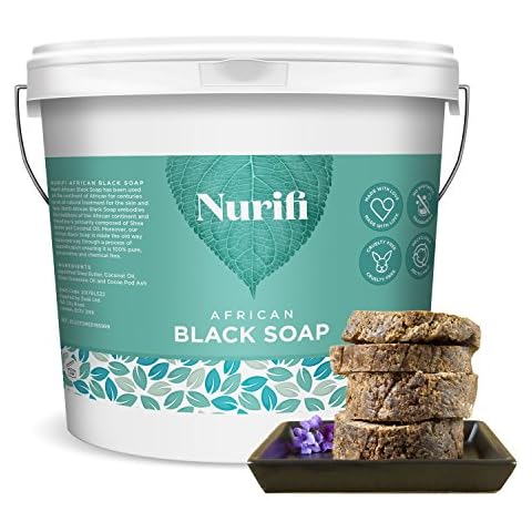 Organic African Black Soap - 500g - by Nurifi - made from Organic Coconut Oil, Organic Shea Butter & Cocoa Pod Ash Cover