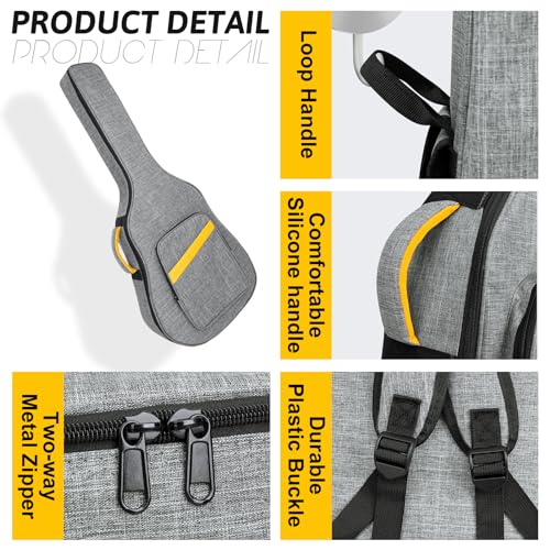 Image of LETSROCK 39 40 41 Inch Acoustic Guitar Case, Guitar Case with 0.5 Inch Waterproof Thick Adjustable Shoulder Strap Guitar Case Gig Bag with Back Hanger Loop, Gray