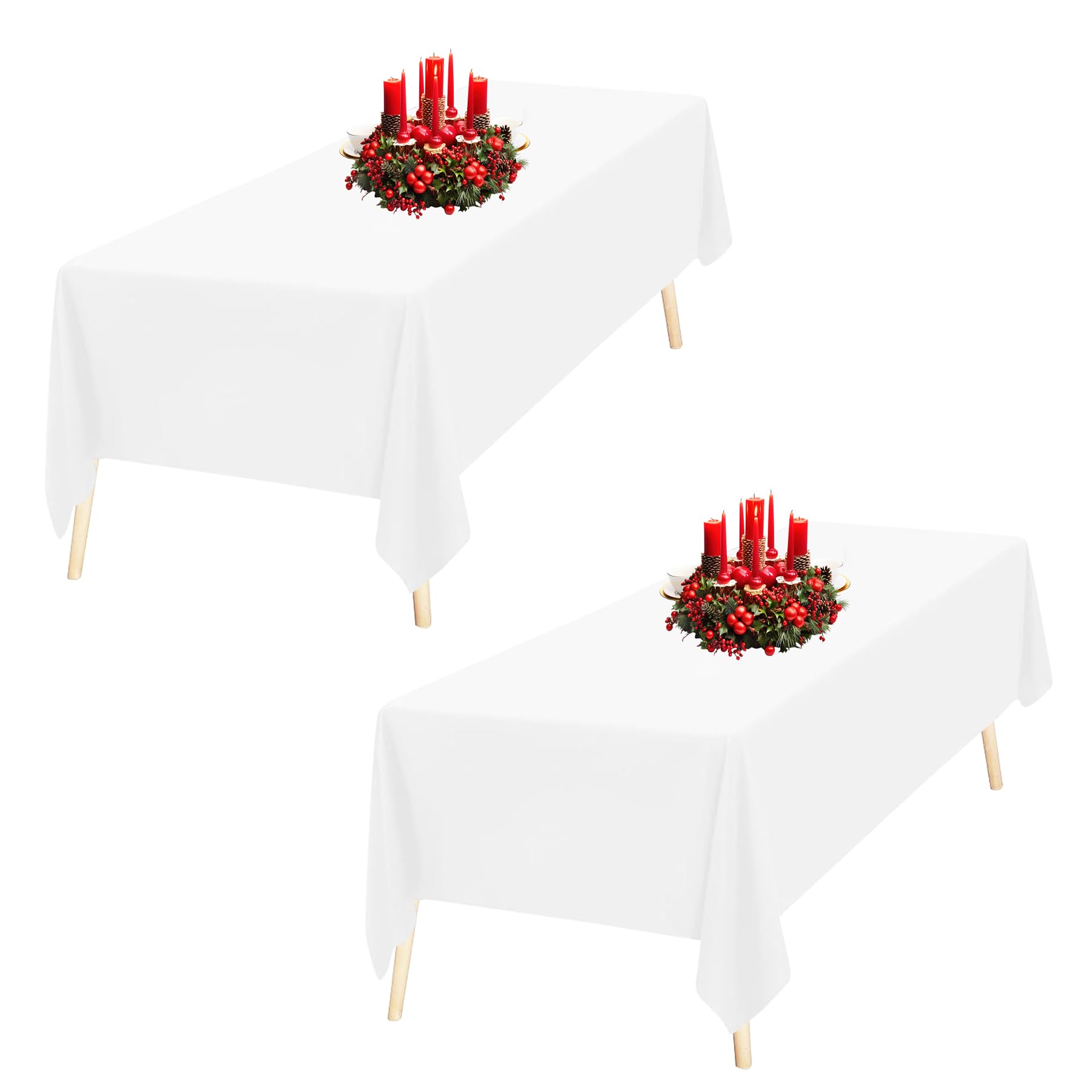 Trimming Shop White Rectangle Polyester Tablecloth, 60" x 102" Premium Linen Table Cover, Washable Fabric Table Cloth for Dining Table, Banquet, Wedding, Christmas, Birthday, Parties, 2pcs โ image 1