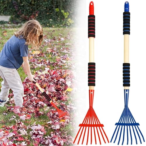 Pack 2 rastrillos infantiles de metal con mango de madera 28 in miniatura 1