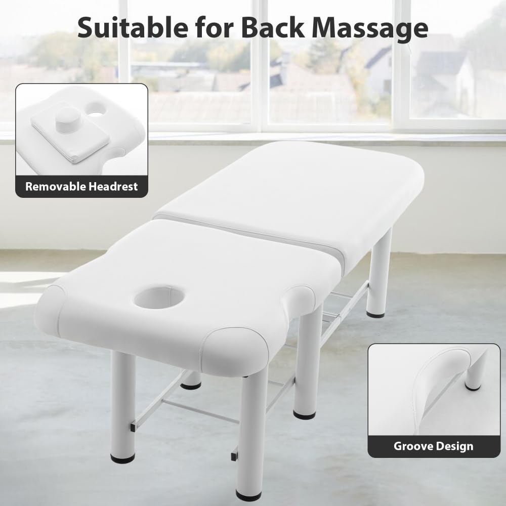 Professioneller Massagetisch, Rückenlehne verstellbar, abnehmbare Kopfstütze, untere Regalaufbewahrung, Memory Foam Layer Salon Bed, Weiß