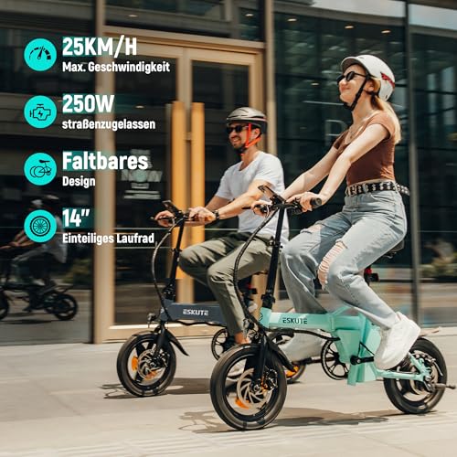 ESKUTE F100 E-Bike Klapprad, 14 Zoll Elektrofahrrad mit USB-Ladeanschluss für Handy, 250W EU-konformes Elektrofahrräder, Integrierter 36V 9Ah Akku, Reichweite bis 35-60KM – Bild 3
