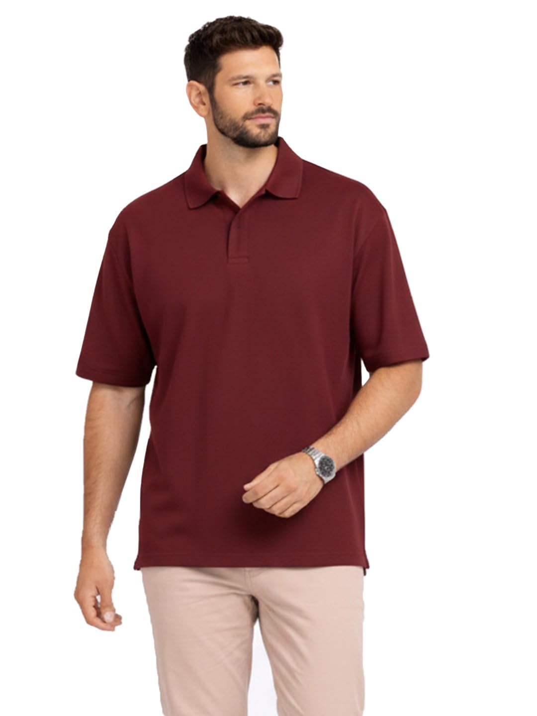 Men's Oversized Polo T-Shirt, Buttonless, Collar T-Shirt-picture-13