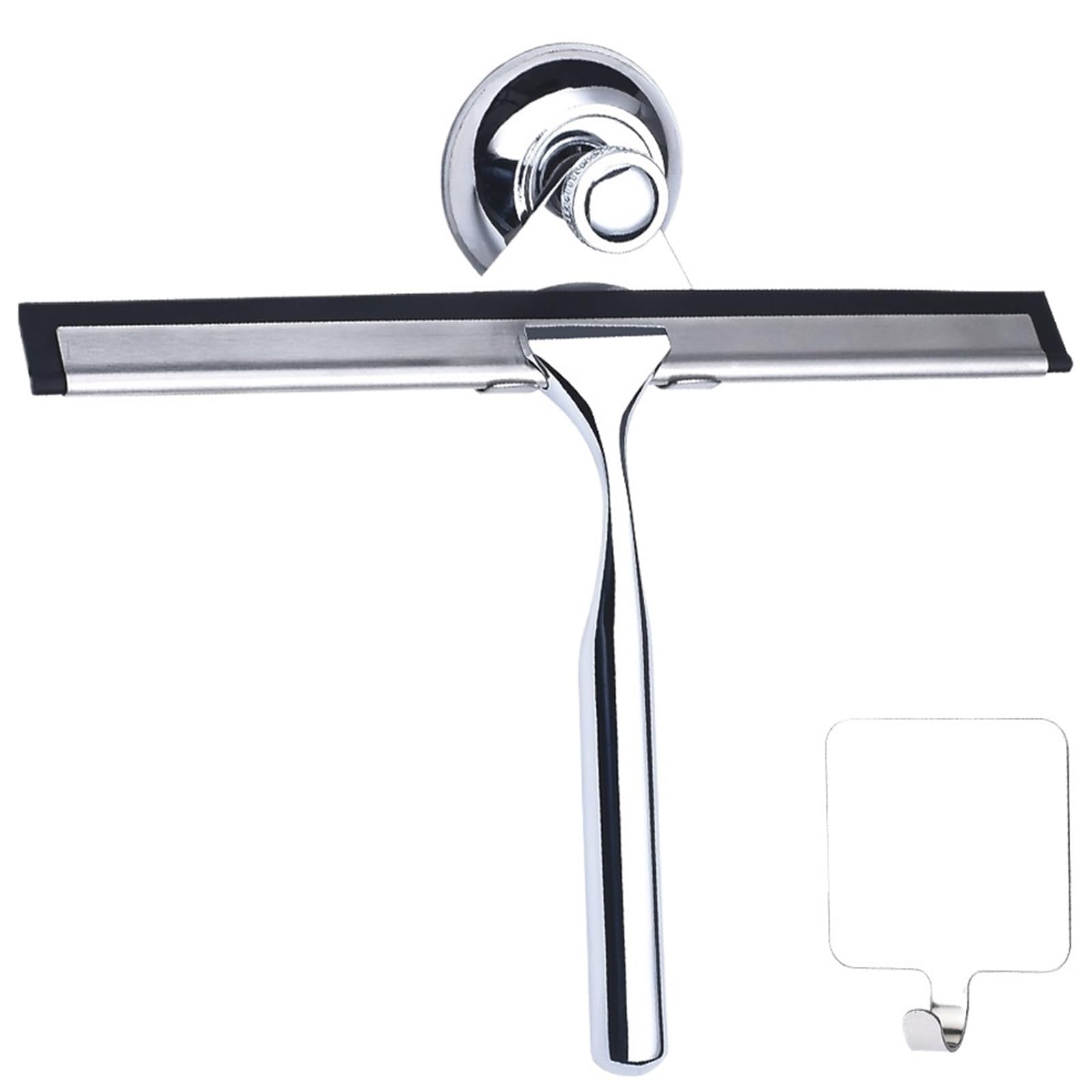 Window Squeegee 12'' Shower Squeegee Window Wiper Stainless Steel Handle Scrape Glass Door Suction Cup Hook(14inch-2hooks)