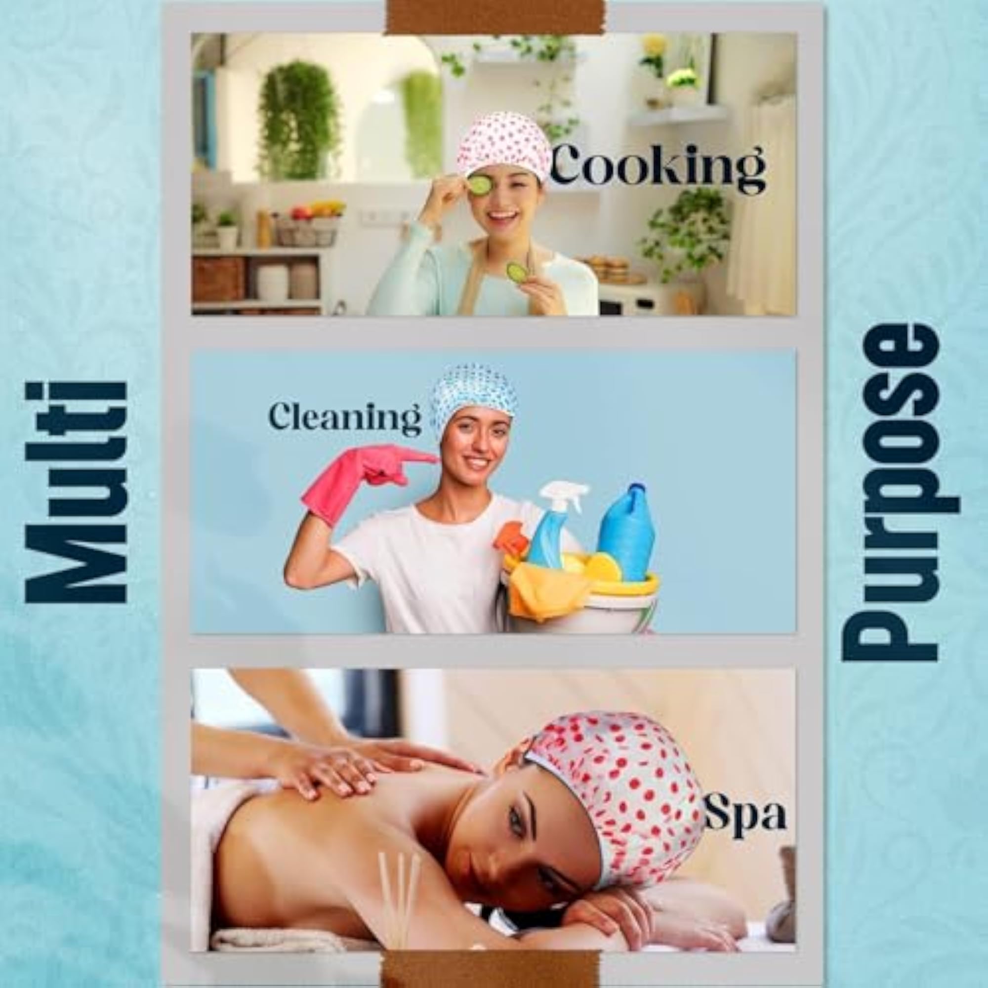 Set of 6 Reusable Waterproof Shower Caps for Women