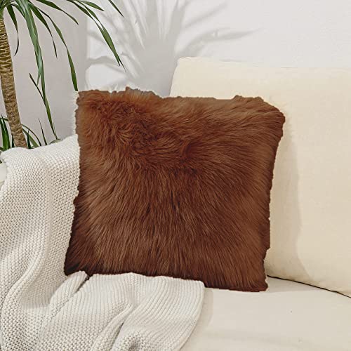 Image of Fur Cushion Pillow Cover for Set of 2 Pillow - 13x13 Inches (Coffee)