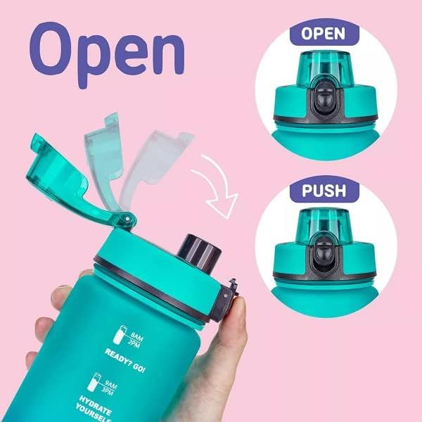 Miniatura 4 de Botella de agua deportiva motivacional a prueba de fugas de 32 onzas con popote y marcador de tiempo, botella abatible duradera, sin BPA, Tritan no