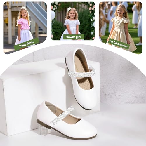PANDANINJIA Flower Girl Shoes Toddler Little Kid Ballet Flats Pearls Wedding Party Mary Jane Girls Dress Shoes4