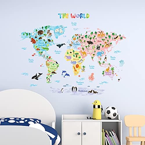DECOWALL DLT-1615 Animal World Map Kids Wall Stickers Decals Peel and Stick Removable for Nursery Bedroom Living Room art murals decorations decor bathroom baby educational nation 4 513P1mATcgS. AC