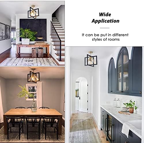 Farmhouse Industrial Ceiling Light Fixtures, 4-Light Vintage Modern Rectangle Black Gold Flush Mount Light Fixture with Rotatable Metal Square Frame for Kitchen Hallway Entryway Foyer Living Bedroom