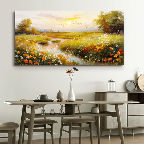 ERQINHUA Large Canvas Wall Decor For Living Room Wall Art For Bedroom Flower landscape Watercolour Painting Office Farmhouse Mural Countryside Sunrise Scenery Wall Picture Artwork Home Decor30 X60