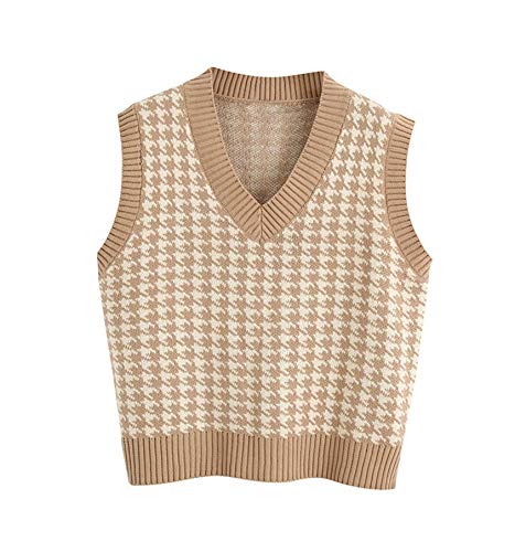 Knit Crop Top Sweater Vest Women, Elegant V Neck Sleeveless Uniform Pullover Knitted Sweater Elasticity Vest Top (K-B, L)