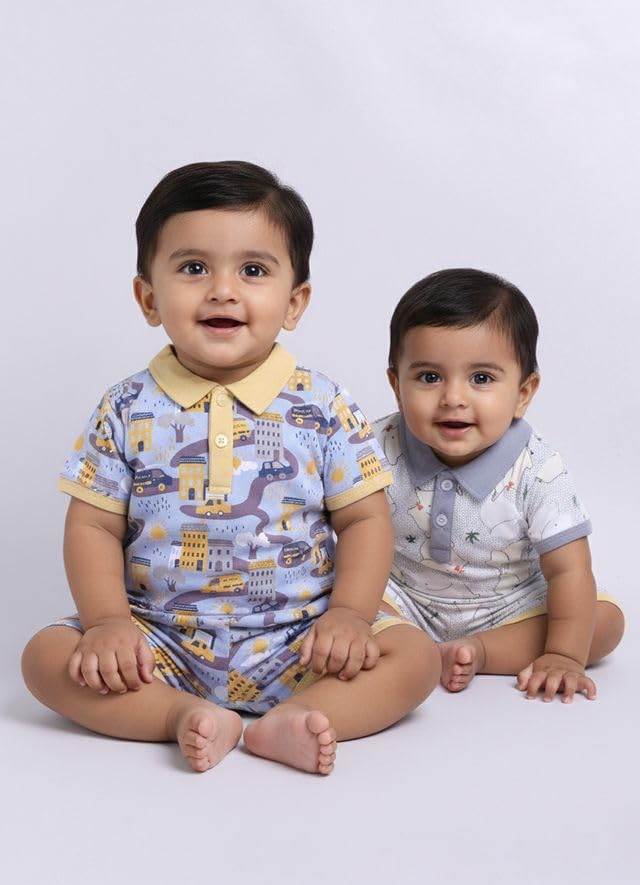 Image of Baby Girls 100% Cotton Printed Half Sleeve T-shirt & Short Summer Clothing Sets (Pack Of 2)